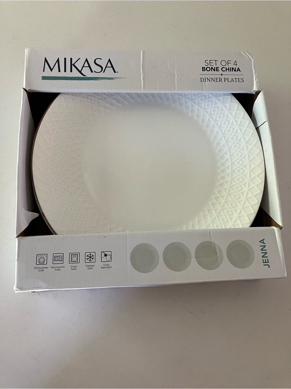 Mikasa Jenna White Bone China Dinner Plates - Set of 4